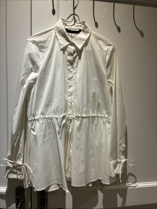 Zara Tops - Zara Woman White Drawstring Waist Peplum Button Front Shirt Size S 👵MT